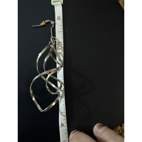 Vintage Silver Dangle Drop Earrings Intertwining 3 1/2 Inch - Picture 6 of 8